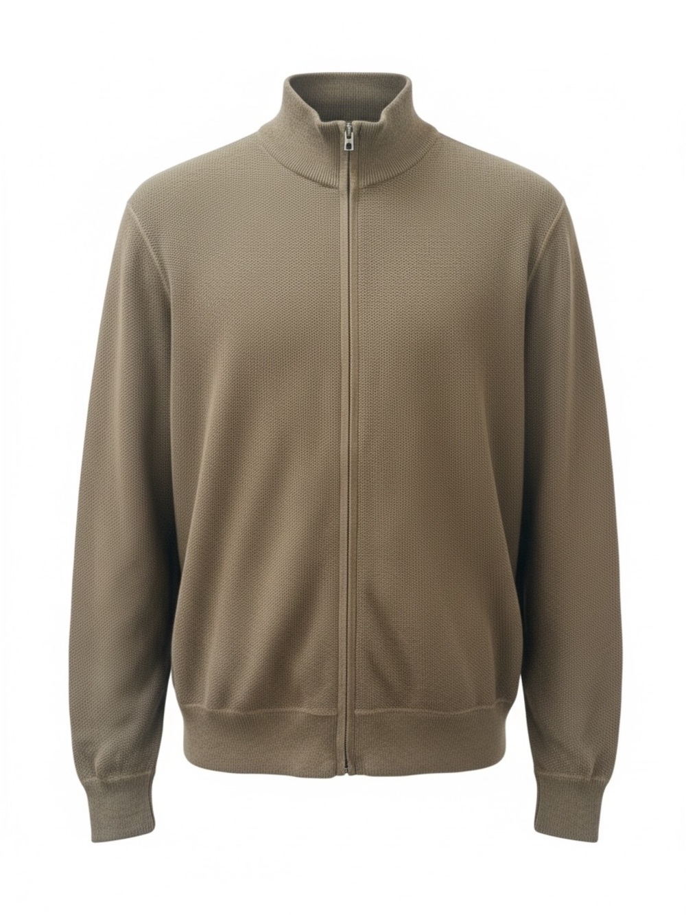 Polo Ralph Lauren Men’s XL Full Zip Textured Knit Sweater Taupe Brown Mock Neck